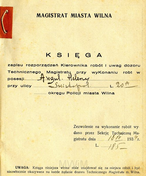 KKE 5747-2.jpg - Dok. Księga kontroli technicznej domu Heleny Awgul w Wilnie przy ulicy Swistopol 20a, Wilno, 18 VII 1934 r.